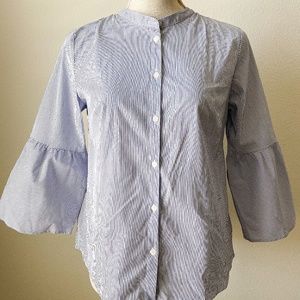 J. Crew Stripe Button Down Blouse with Bell Sleeve